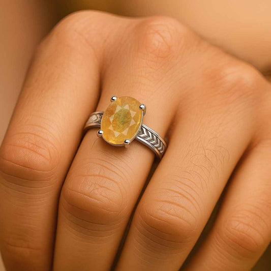 Royal Collection Sterling Silver Yellow Sapphire Stone Ring For Male
