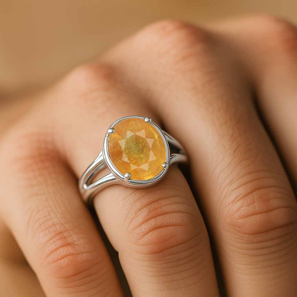 Luxury Designer Sterling Silver Yellow Sapphire Ring for Him