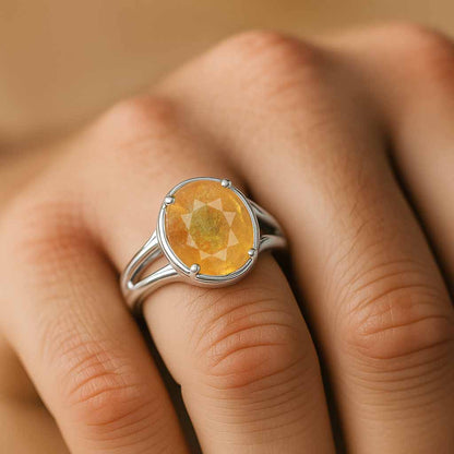 Luxury Designer Sterling Silver Yellow Sapphire Ring for Him