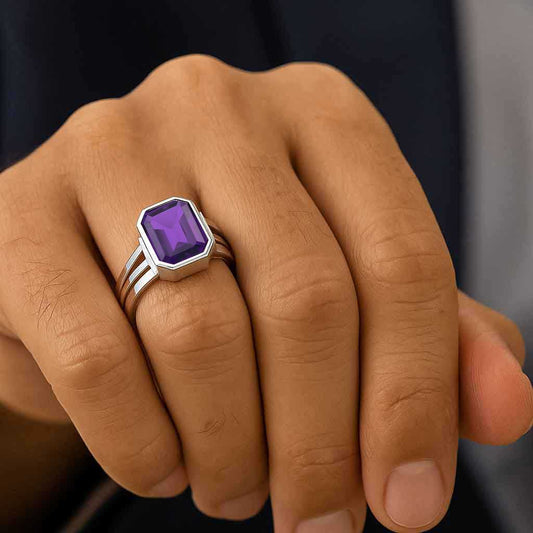 Authentic Handmade Sterling Silver Amethyst Ring for Men