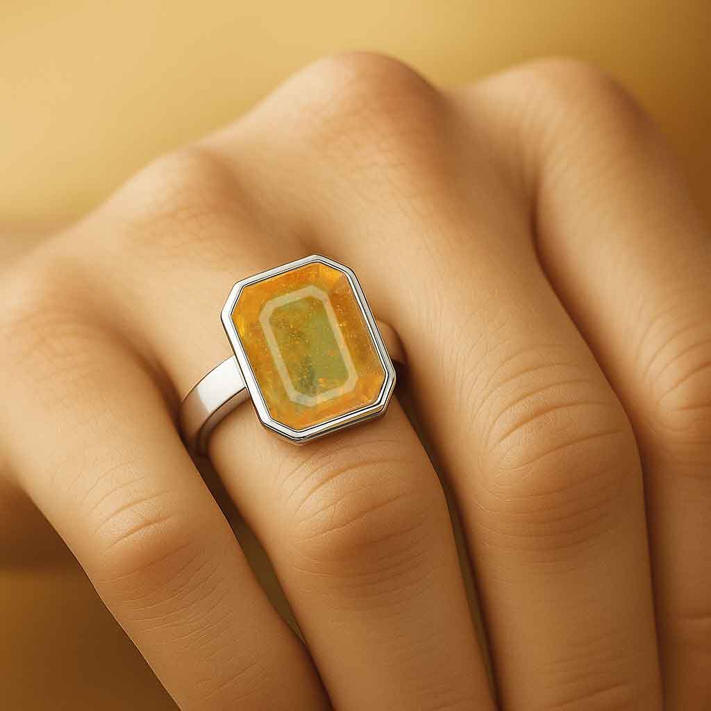 Premium Sterling Silver Yellow Sapphire Stone Ring for Men