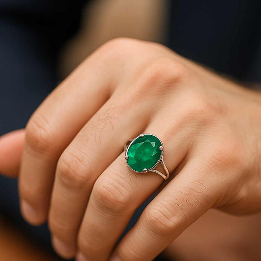 Luxury Designer 925 Sterling Silver Men's Emerald Stone Ring