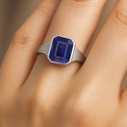 Luxury 925 Sterling Silver Blue Sapphire Ring for Ladies