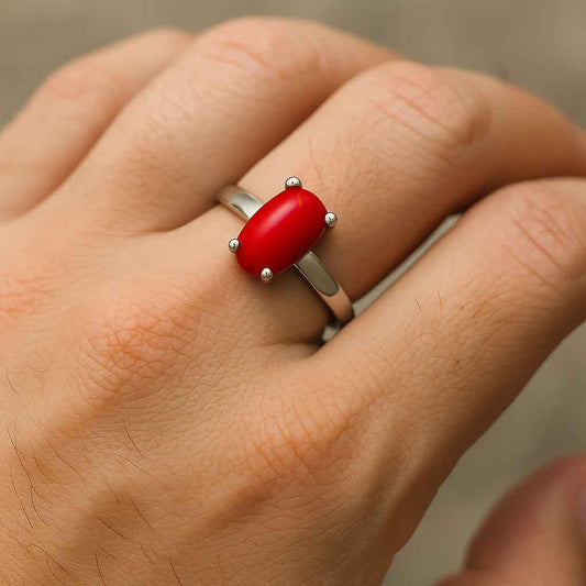 Men's Oval Cut Red Coral Ring for Men In 925 Sterling Silver