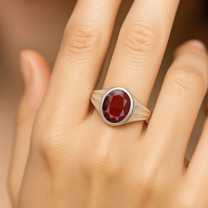 Pure Sterling Silver Hessonite Garnet Stone Ring for Women