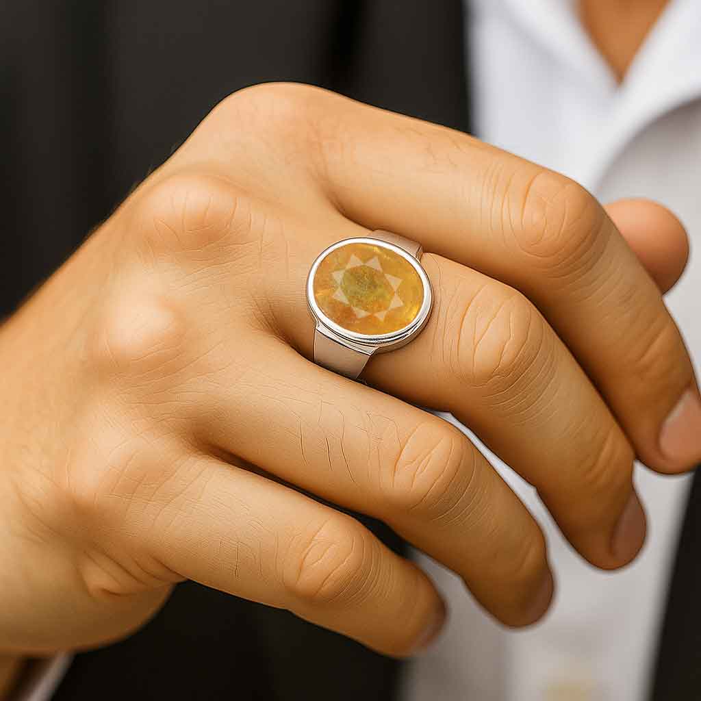 Premium Men's 925 Sterling Silver Yellow Sapphire Stone Ring