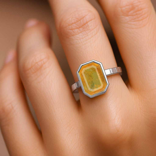 Royal Collection 925 Silver Yellow Sapphire Stone Ring for Women