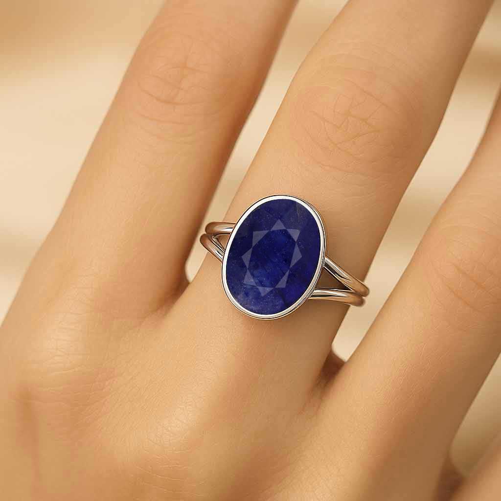 Authentic Blue Sapphire (Neelam) Silver Ring for Women