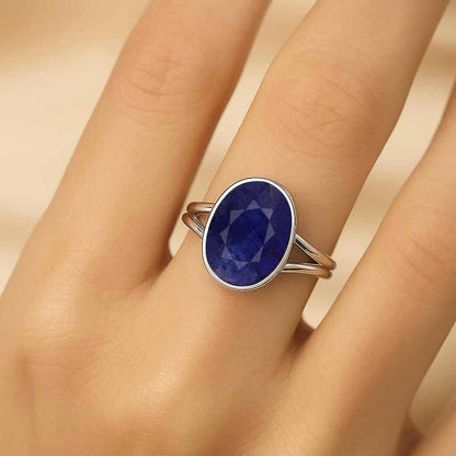 Authentic Blue Sapphire (Neelam) Silver Ring for Women