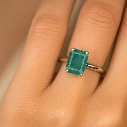 Grand Heritage Sterling Silver Emerald Cut Emerald Ring For Ladies
