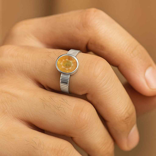 Classic Sterling Silver Yellow Sapphire Gemstone Ring for Male