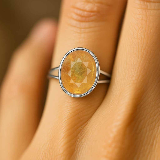 Authentic 925 Sterling Silver Yellow Sapphire Ring For Ladies