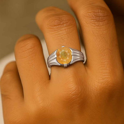 Designer 925 Sterling Silver Yellow Sapphire Ring for Him