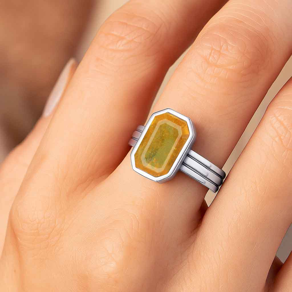 Classic Sterling Silver Yellow Sapphire Gemstone Ring for Women