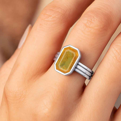 Classic Sterling Silver Yellow Sapphire Gemstone Ring for Women
