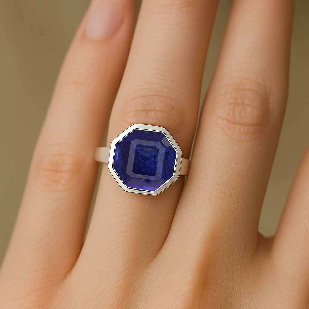 Elegant Designer Neelam (Blue Sapphire) Stone Ring in Sterling Silver