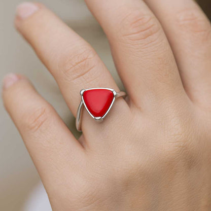 Royal Collection Sterling Silver Red Coral Ring for Women