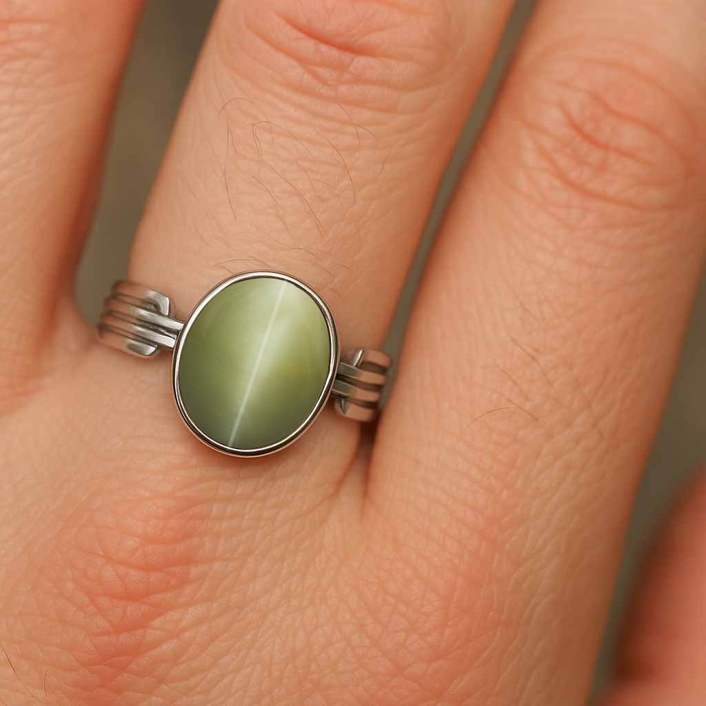 Handcrafted 925 Sterling Silver Cat’s Eye Ring for Men