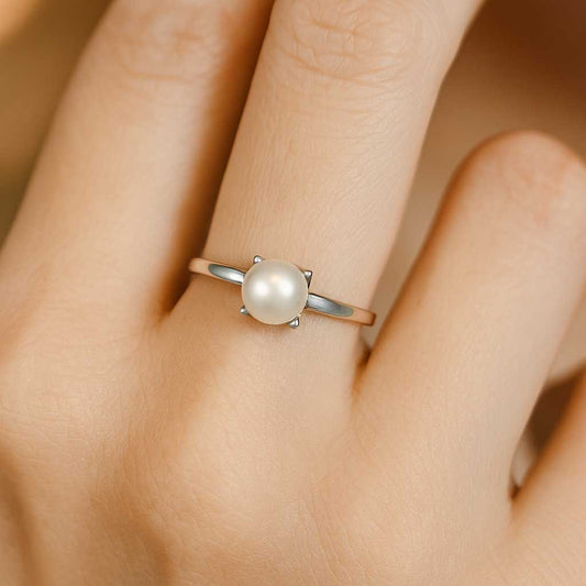 Elegant 925 Sterling Silver Pearl Stone Ring for Women