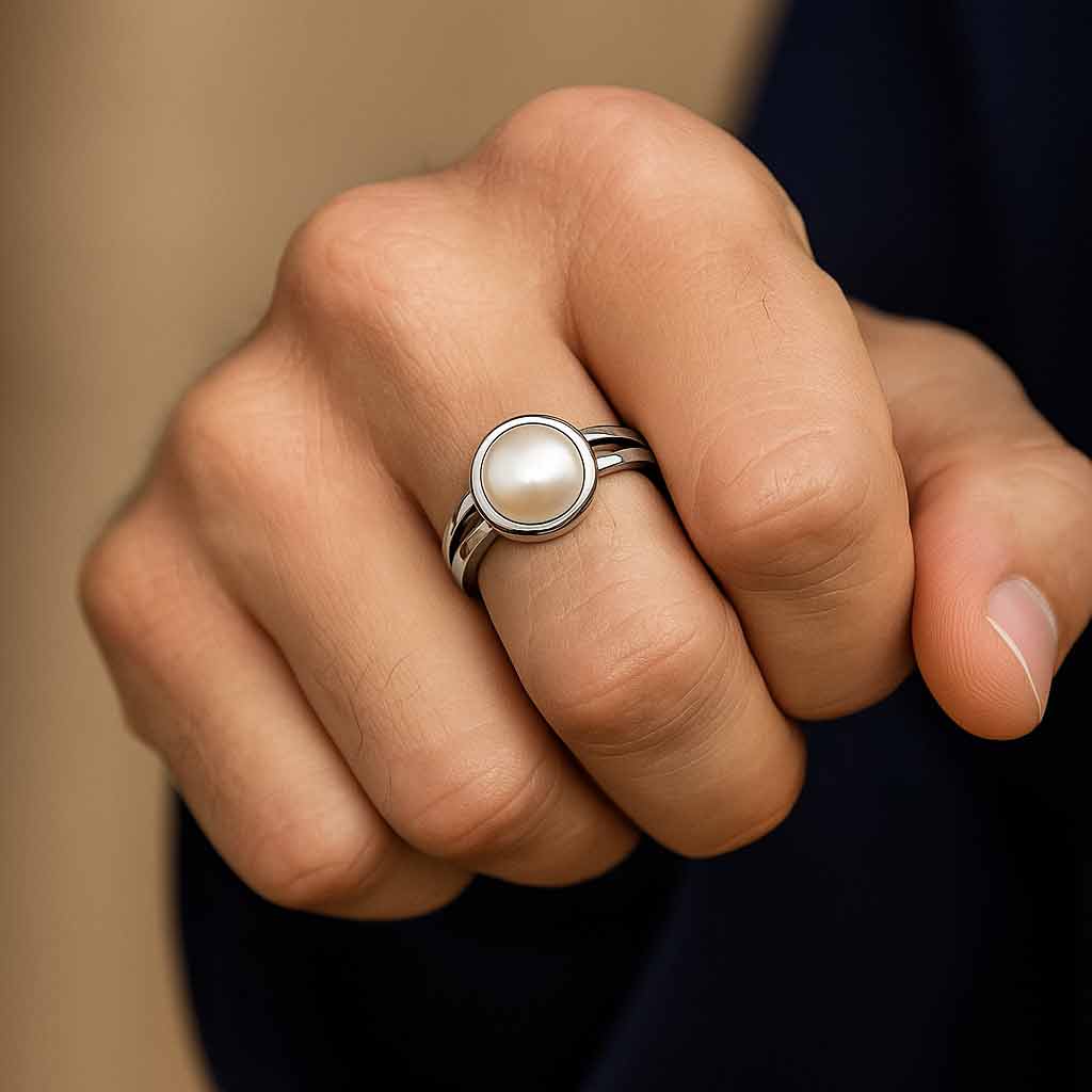 Handmade Premium Sterling Silver Pearl Stone Ring for Men