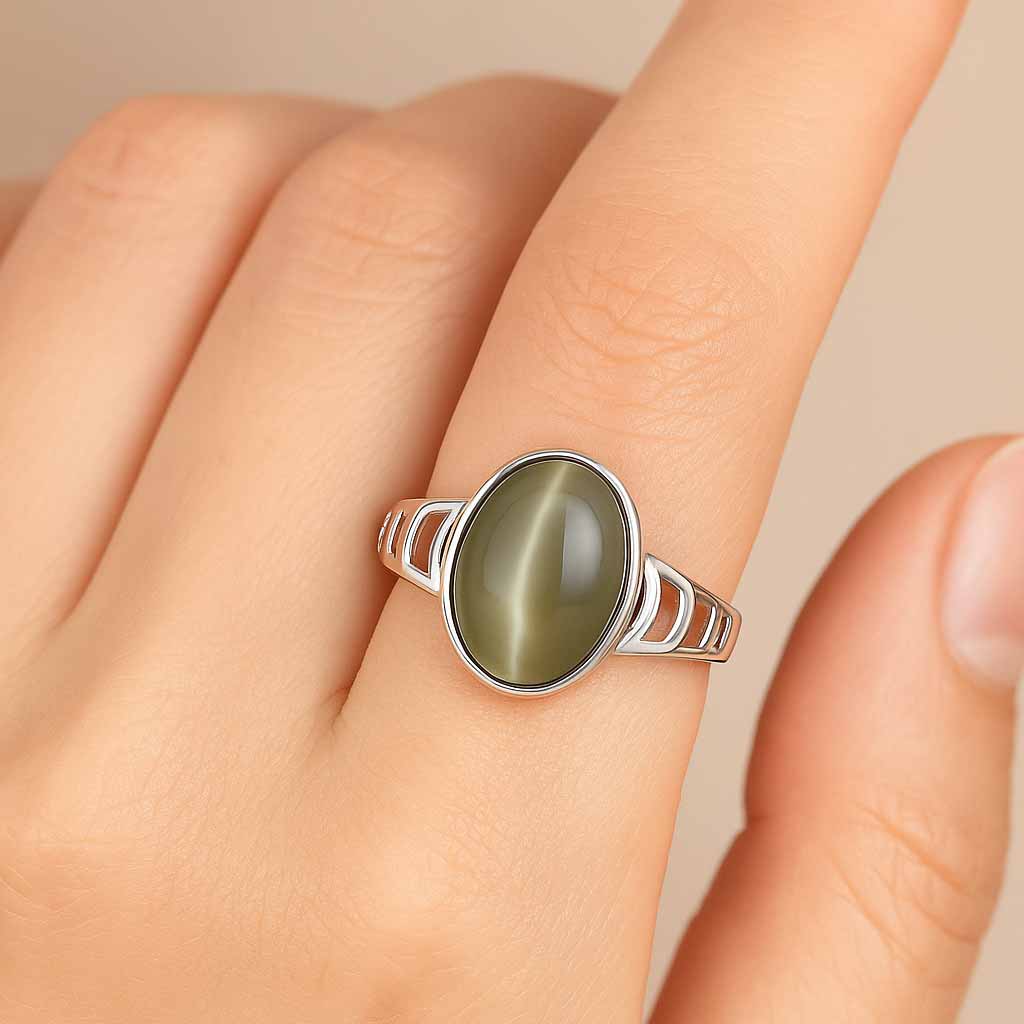 Classic 925 Sterling Silver Cat’s Eye Stone Ring for Women