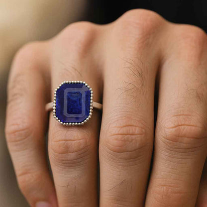 Luxury Neelam (Blue Sapphire) Stone Ring with Silver for Male