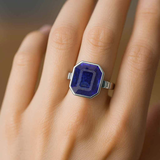 Modern Blue Sapphire Stone Women’s Ring with 925 Silver