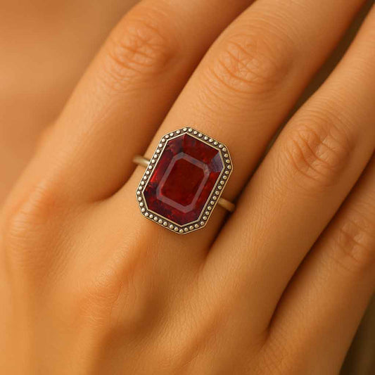Luxury 925 Sterling Silver Hessonite Garnet Ring for Women