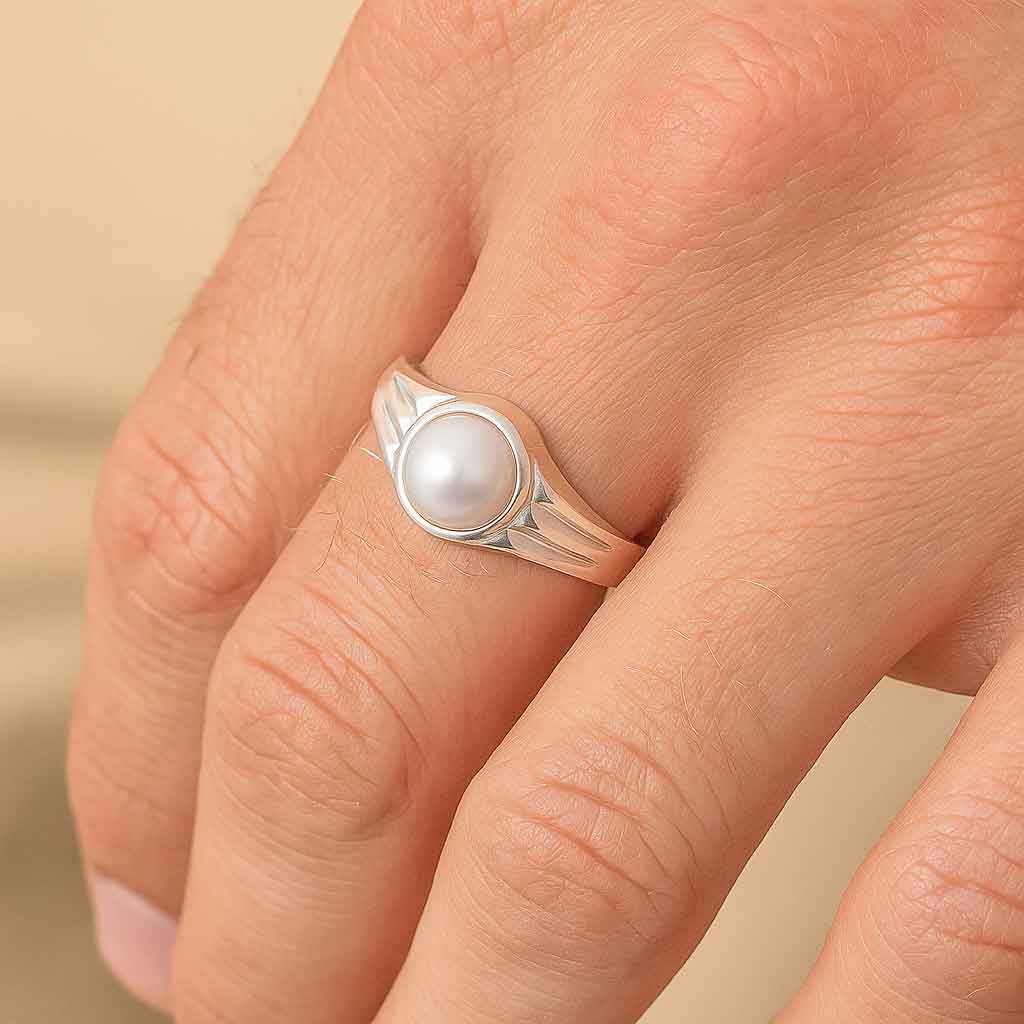 Unique Designer 925 Sterling Silver Pearl Stone Ring for Men