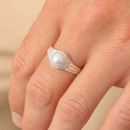 Unique Designer 925 Sterling Silver Pearl Stone Ring for Men