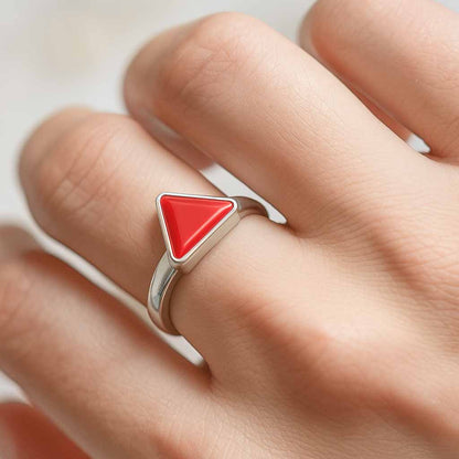 Royal Elite 925 Sterling Silver Ladies' Red Coral Stone Ring