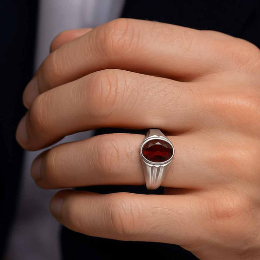 Vintage 925 Silver Hessonite Gomed Stone Ring for Men