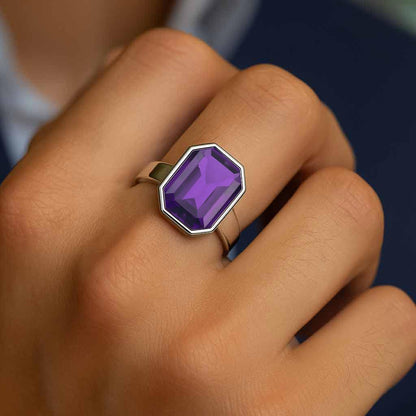 Elegant Sterling Silver Amethyst Stone Ring for Men