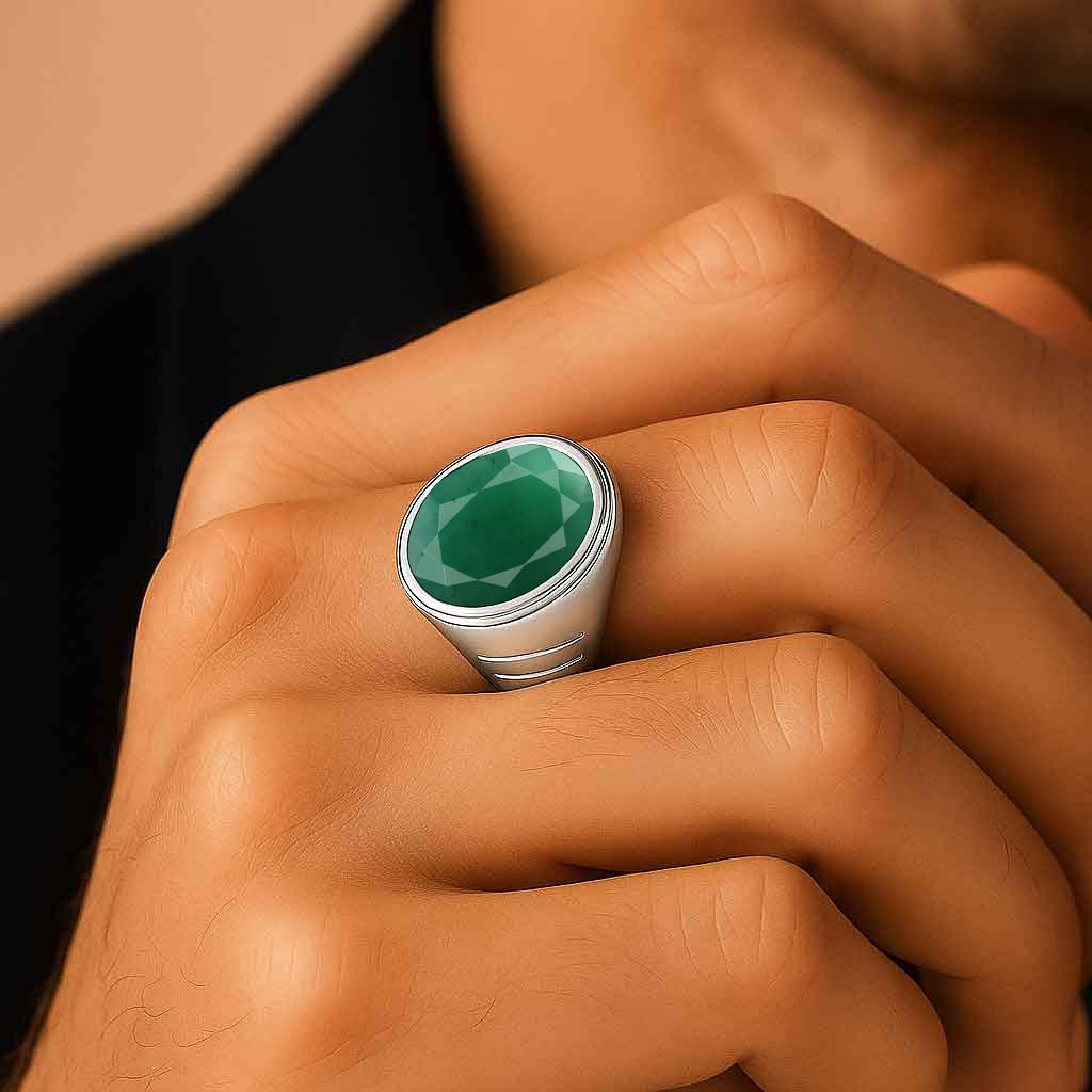 Classic Sterling Silver Emerald Ring for Male