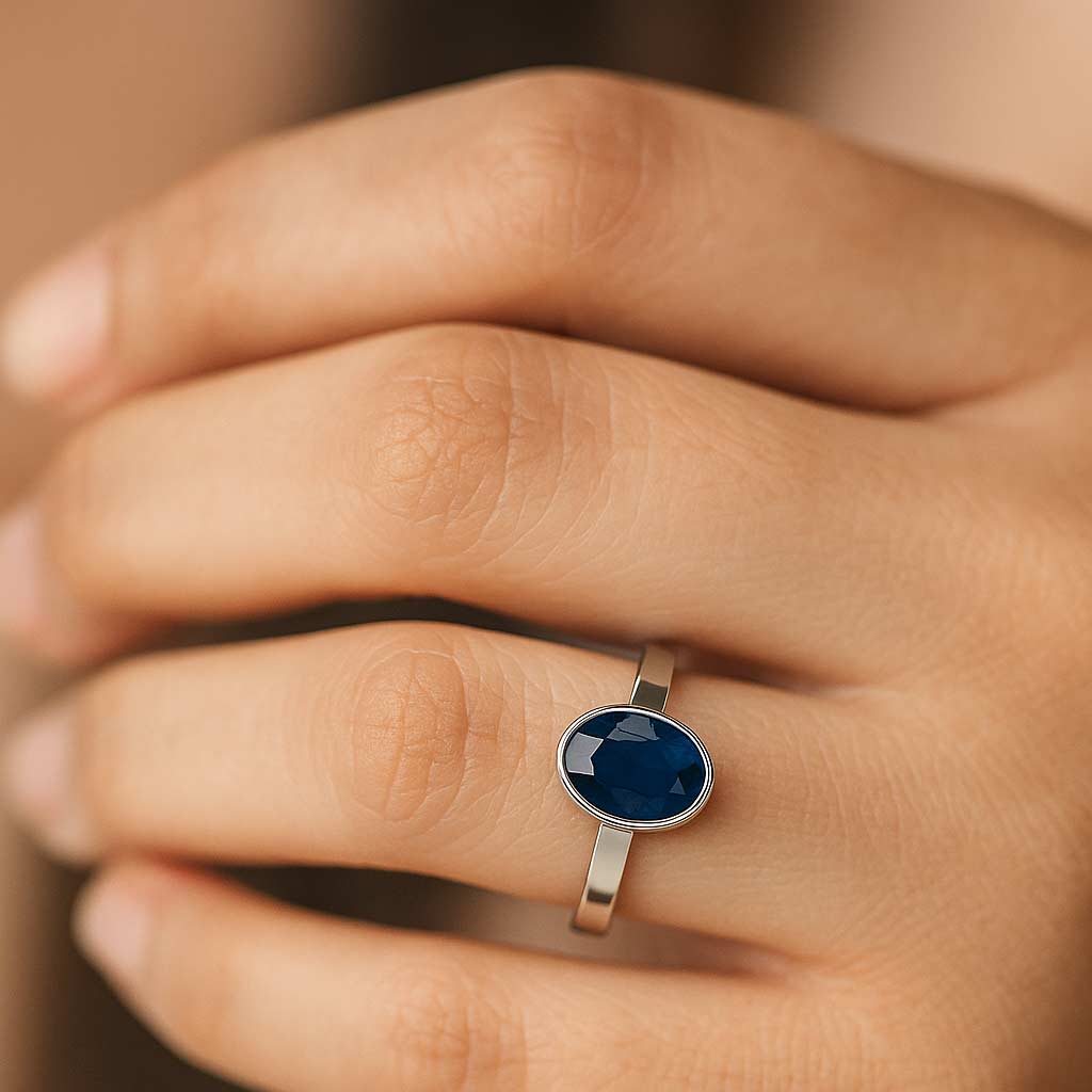 Authentic Royal Blue Sapphire Ring for Girls in 925 Silver