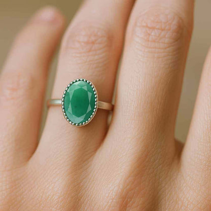 Luxury 925 Sterling Silver Emerald Stone Ring for Women