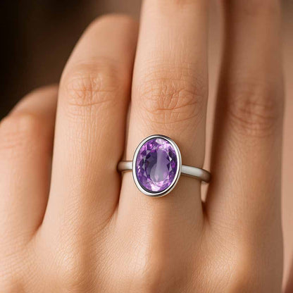 Premium Royal Sterling Silver Women's Amethyst Stone Ring