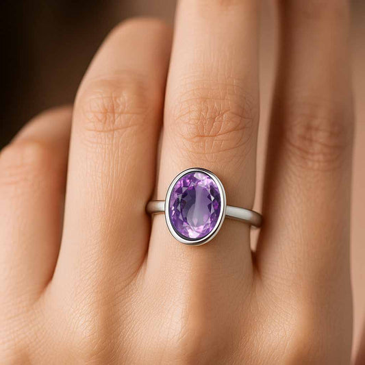 Premium Royal Sterling Silver Women's Amethyst Stone Ring