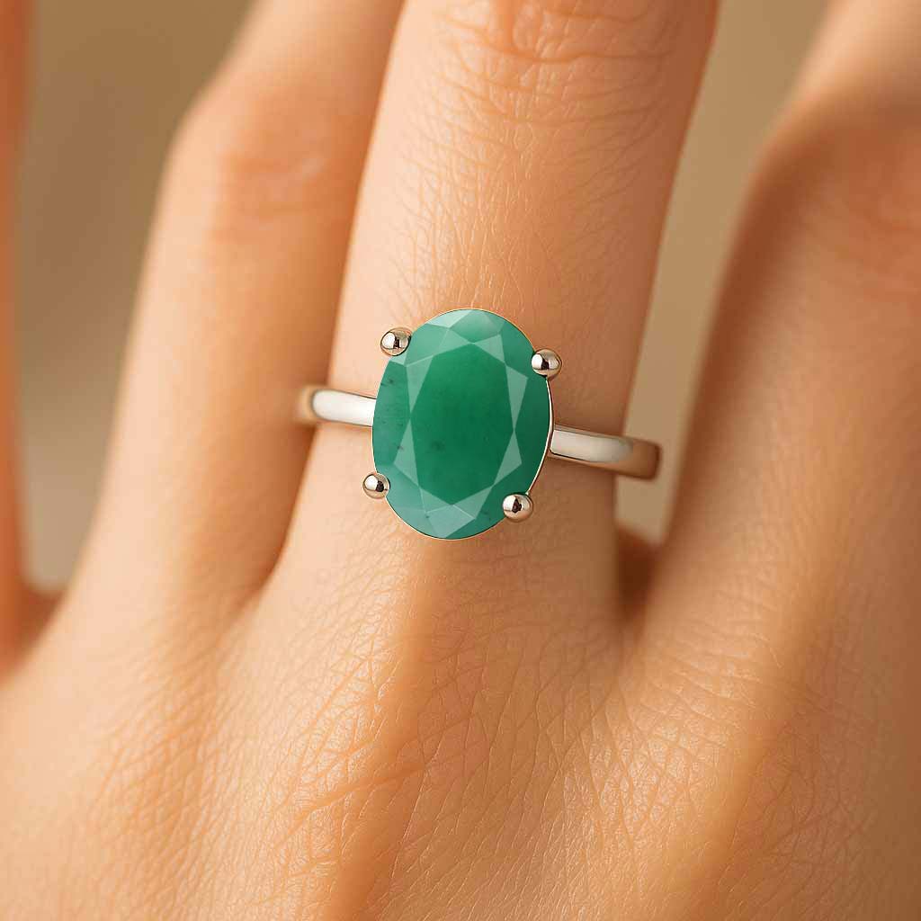 Designer 925 Sterling Silver Emerald Stone Ring for Female