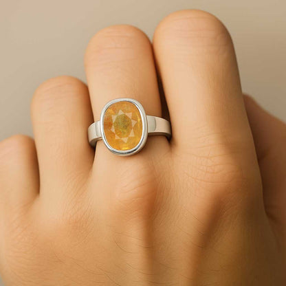 Modern Sterling Silver Men's Yellow Sapphire Ring