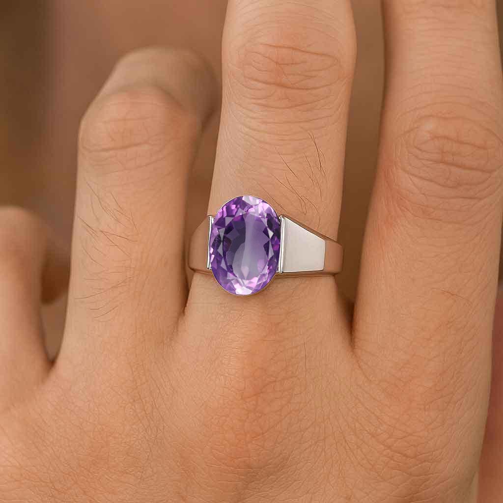 Classic Royal 925 Sterling Silver Men's Amethyst Stone Ring