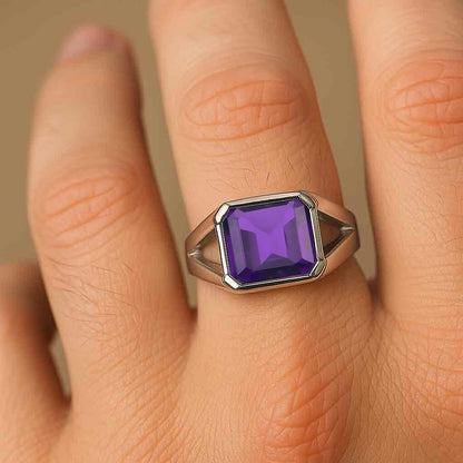 Bold Designer 925 Sterling Silver Amethyst Ring for Him