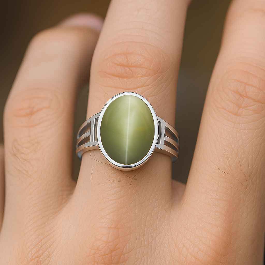 Bold Designer Sterling Silver Cat’s Eye Stone Ring for Him