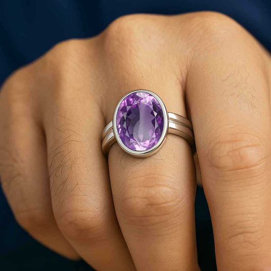 Pure 925 Silver Amethyst Stone Ring for Men