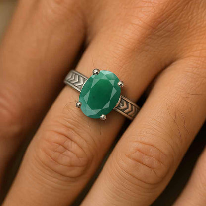 Royal Collection 925 Silver Emerald Gemstone Ring For Him