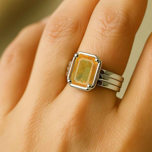 Elegant 925 Silver Yellow Sapphire Stone Ring for Her