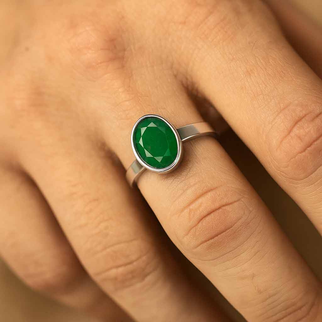 Bold Designer 925 Silver Emerald Ring for Male