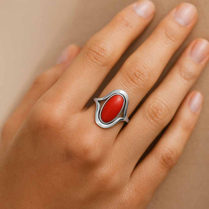 Timeless Sterling Silver Red Coral Stone Ring for Women