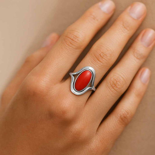 Timeless Sterling Silver Red Coral Stone Ring for Women