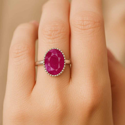 Elegant Craft Silver Ruby Stone Ring for Ladies
